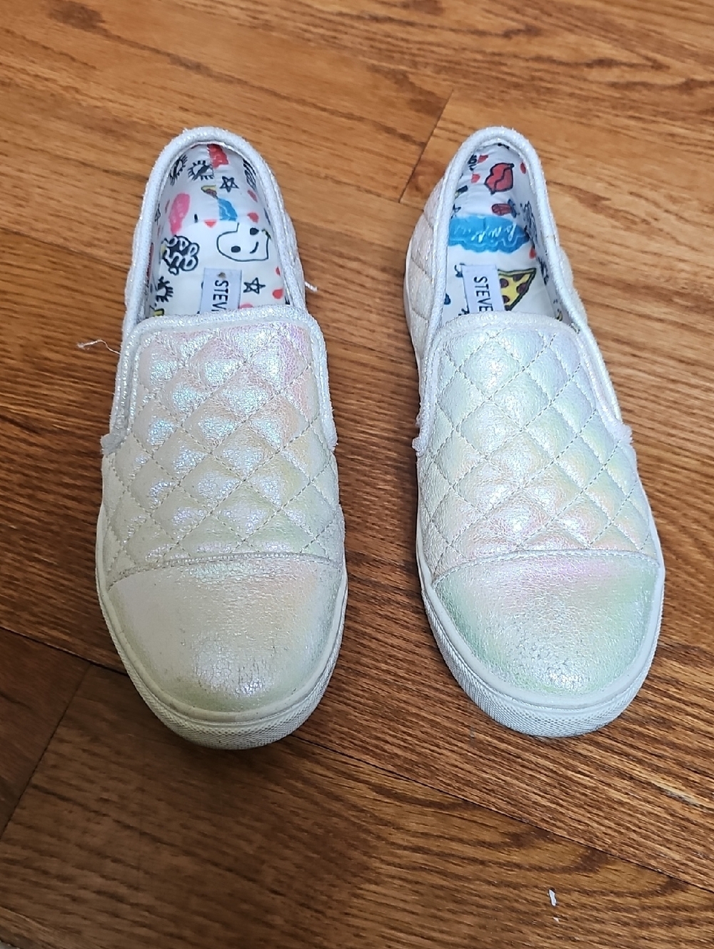 Steve Madden Kids Iridescent Quilted Slip-On Sneakers - Pearl Shimmer